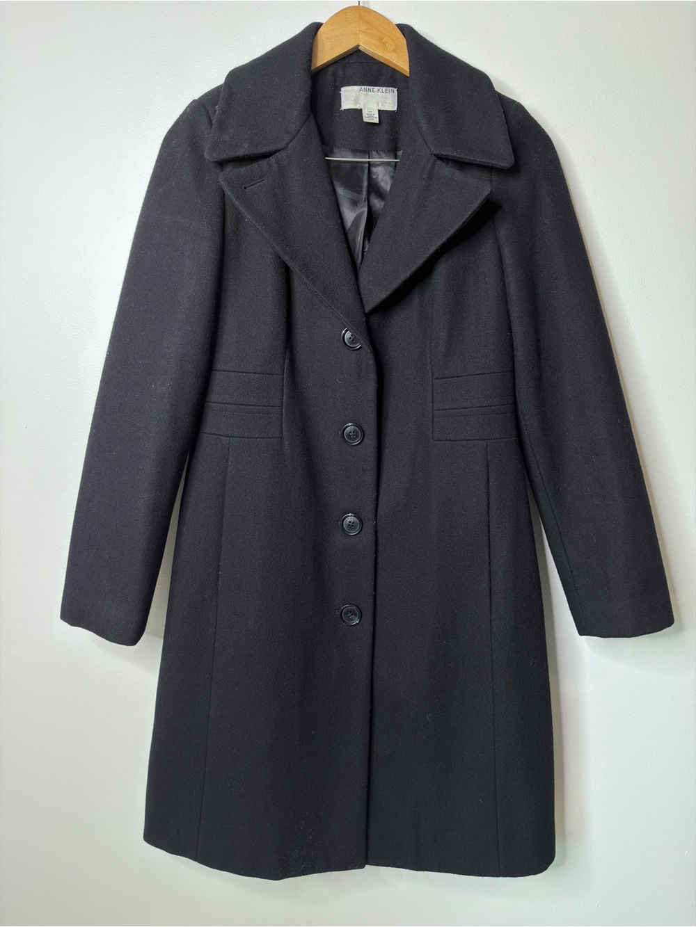 Anne Klein Black Single-Breasted Wool Pea Coat Small